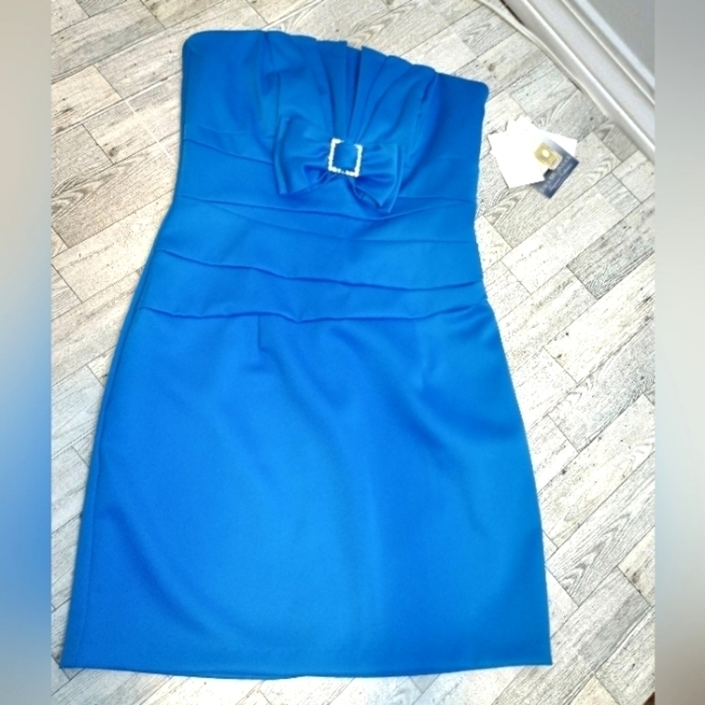 Jessica McClintock For Gunne Sax Y2K Blue Satin Strapless Dress Size 5 NWT